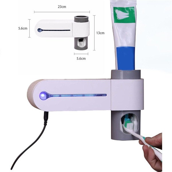 Suporte Dispenser Aplicador Pasta Escova de Dentes Esterilizador Com Luz UV Antibacteriano Automático Banheiro