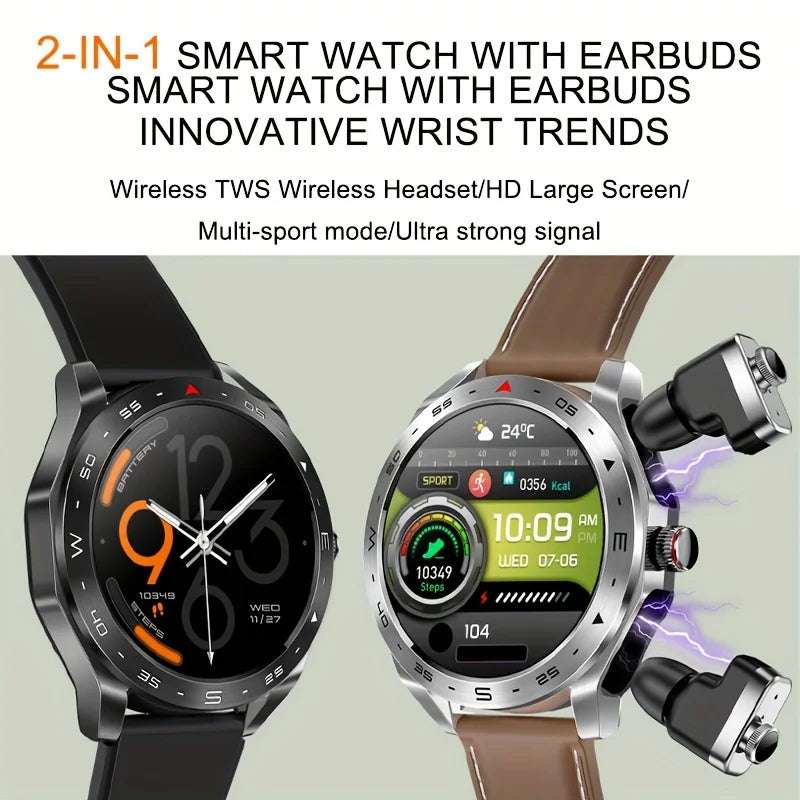 Smartwatch 2 em 1 com Fones Bluetooth HIFI 9D - Monitor de Saúde e Exercícios