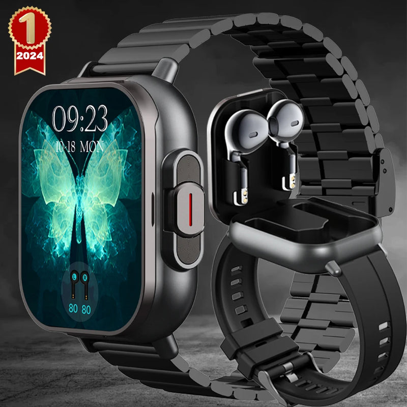 Smartwatch 2 em 1 com Fones de Ouvido TWS - Monitoramento de Saúde e Bluetooth