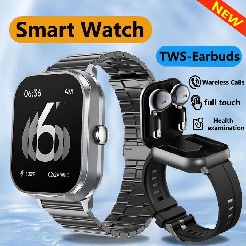 Smartwatch 2 em 1 com Fone TWS, Chamada e Monitor de Saúde