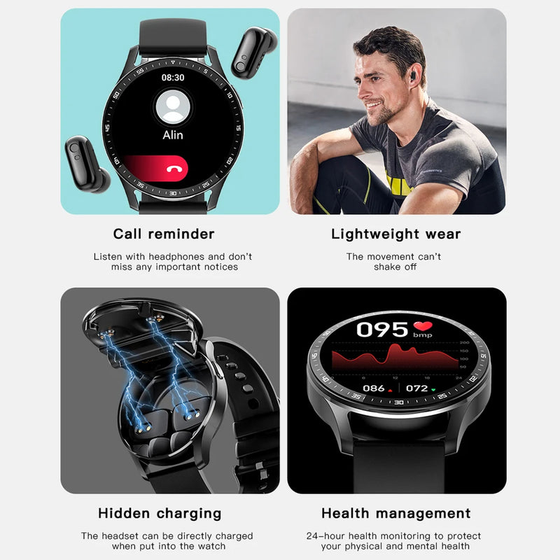 X7 Smart Watch TWS 2 em 1 com Fones de Ouvido Bluetooth - Monitoramento de Saúde, Pressão Arterial, Esporte e Música