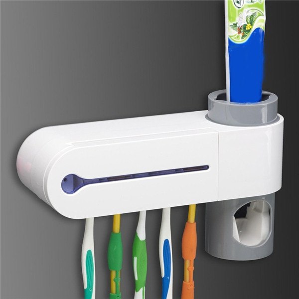 Suporte Dispenser Aplicador Pasta Escova de Dentes Esterilizador Com Luz UV Antibacteriano Automático Banheiro